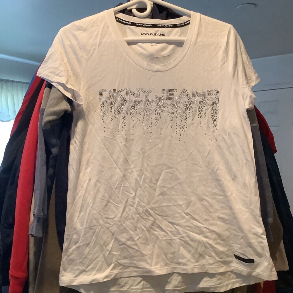 DKNY Jeans Shine Logo T-shirt, Size Small, White